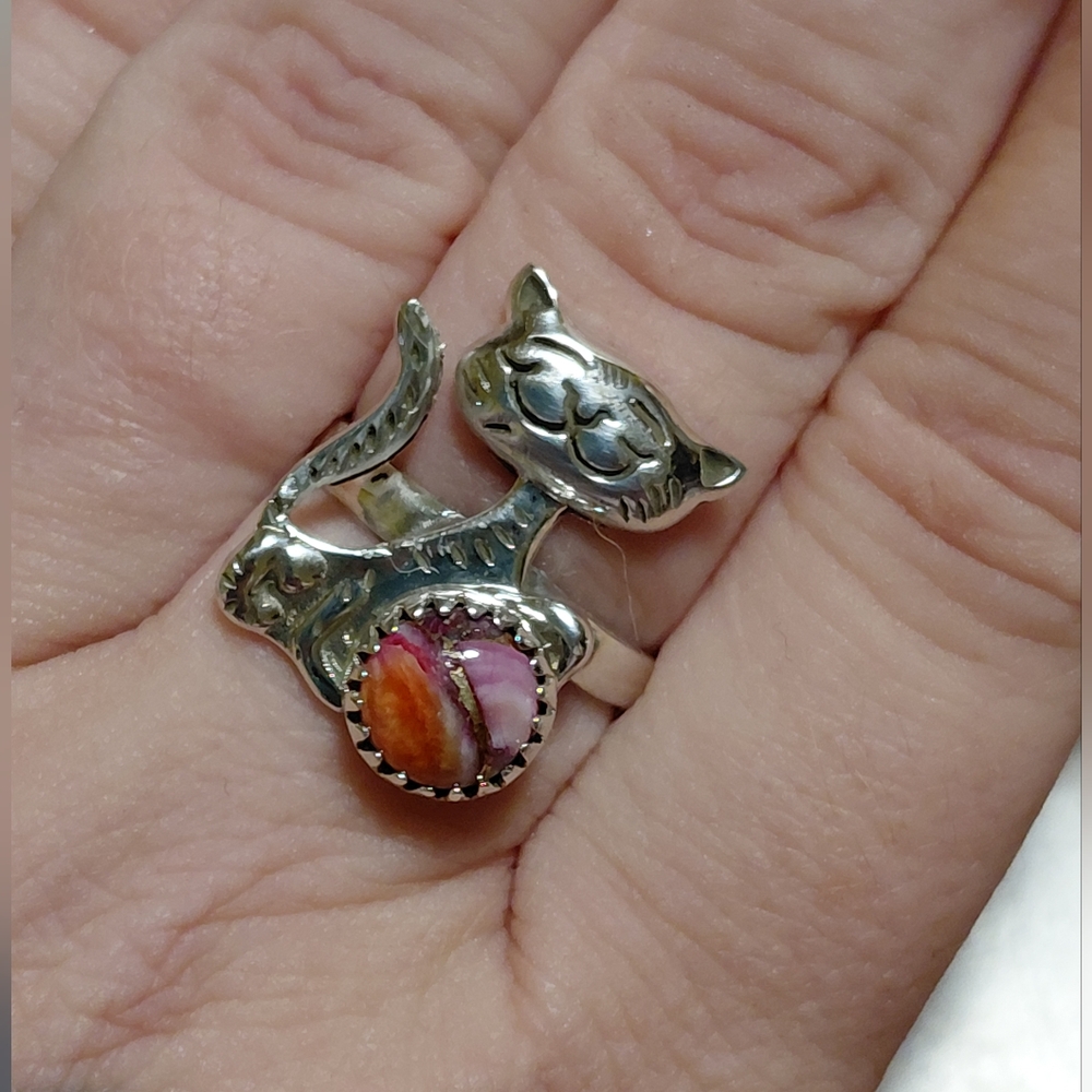 Pink Dahlia Sterling Silver Cat Ring - Picture 4 of 10